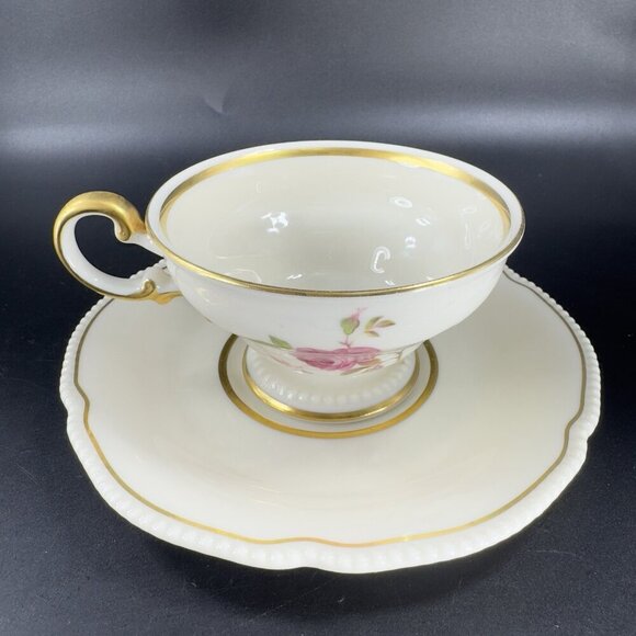 Vintage Castleton China Dolly Madison USA Ivory Pink Rose Teacup And Saucer Set - Picture 12 of 14
